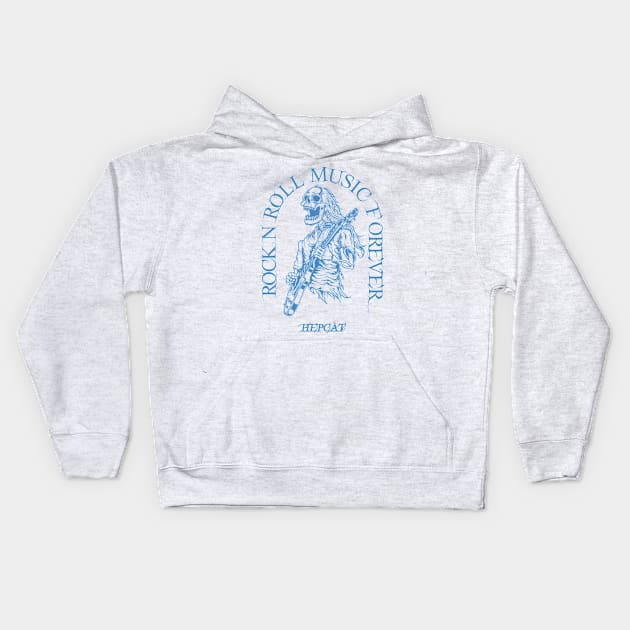 Hepcat /// Skeleton Guitar Player Kids Hoodie by Stroke Line